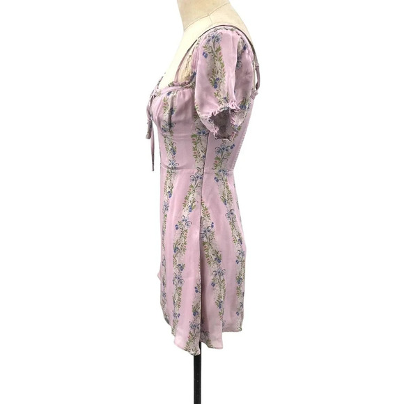 INTERMIX Lily Floral Mini Dress Purple Off the Shoulder Size 2 - Picture 6 of 11